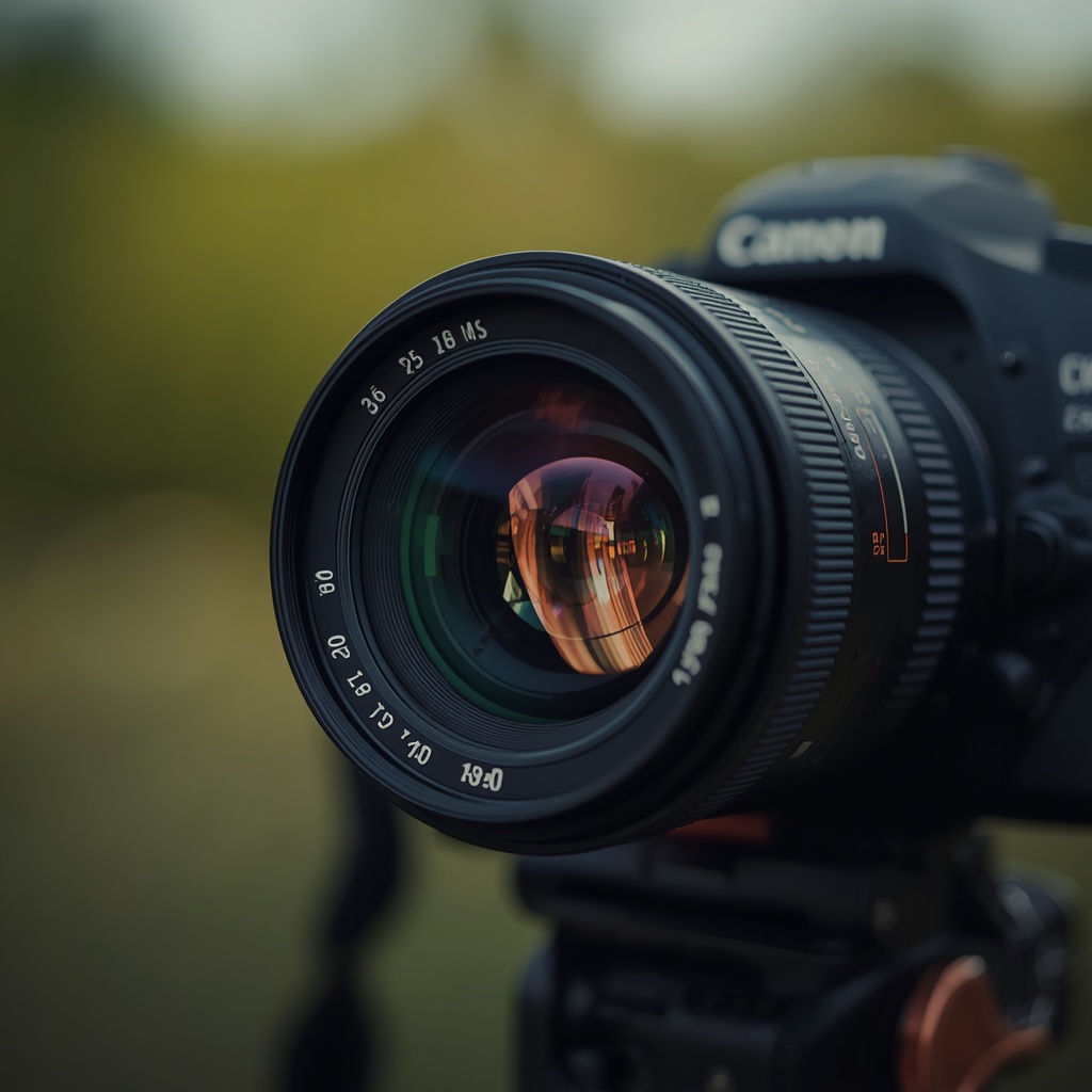 Macro camera lens detail with bokeh background and natural light photography setup